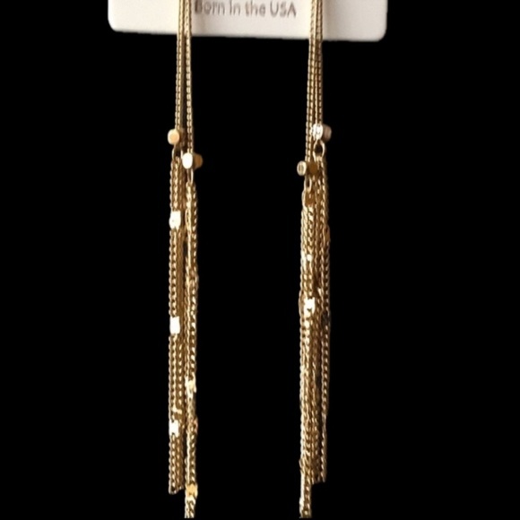 Mia Collection Hook 4" Gold Chain Fringe Earrings - Picture 2 of 5